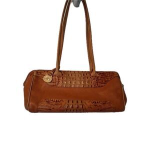 Brahmin Brown Leather Croc Handbag Luxury Old Money Timeless Neutral Everday